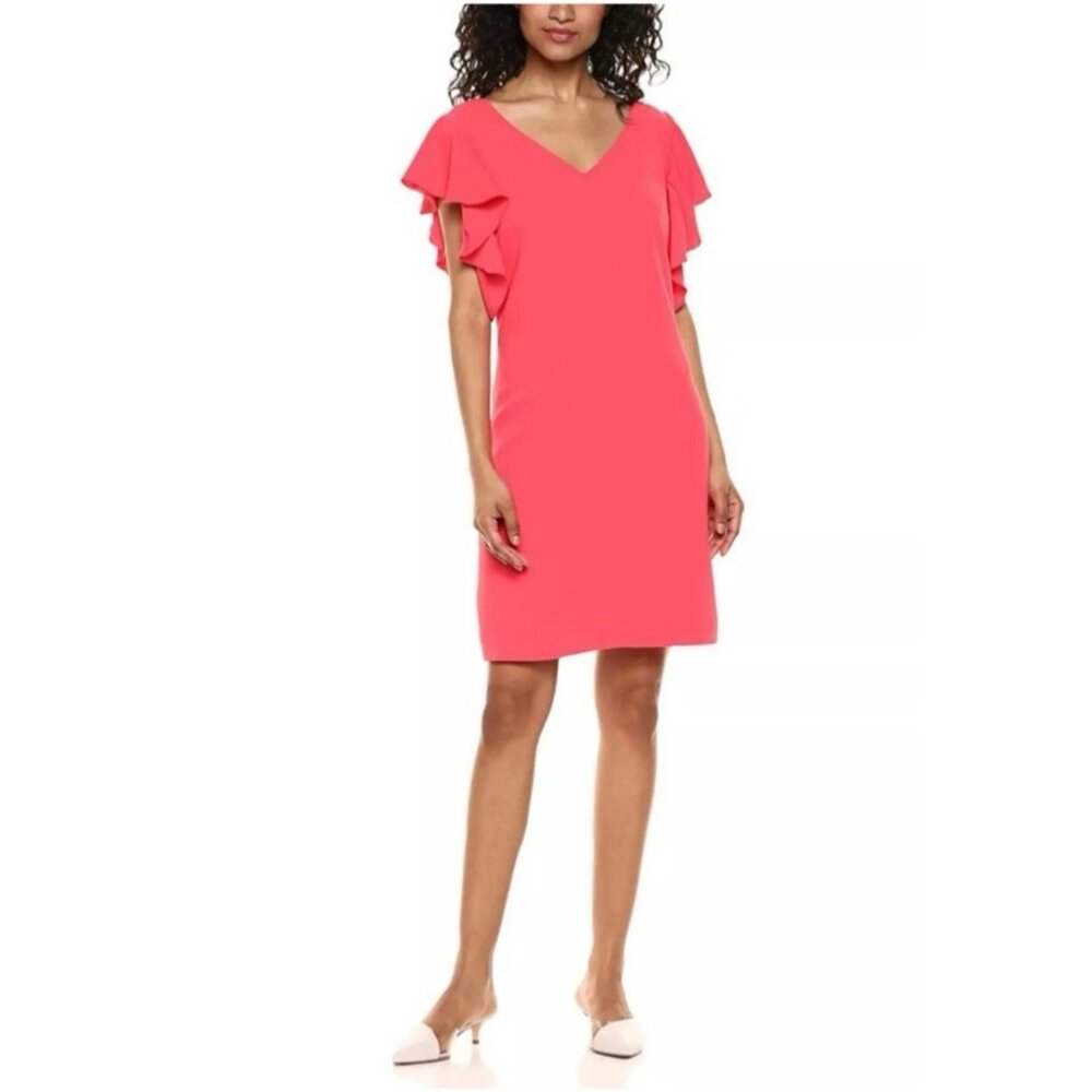 Trina Turk Traverse Tie Back Dress S Small Coral Lilly Flutter Sleeve NEW
